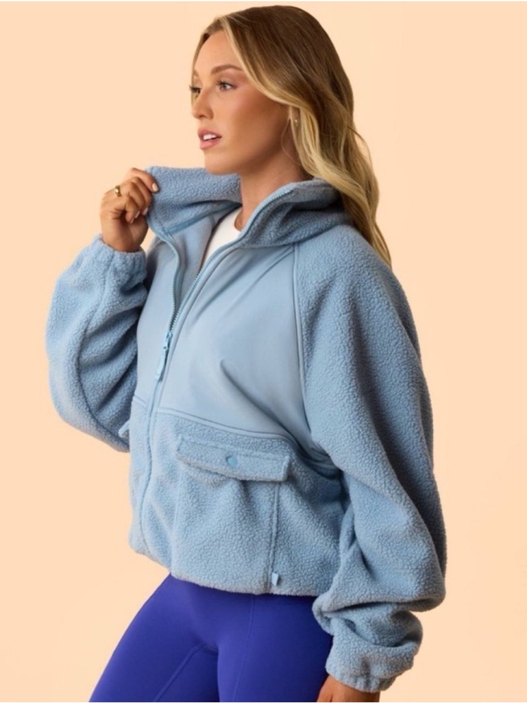 Nwt! Blogilates Women's Bonfire Fleece Full Zip Jacket - Light Blue Size Xs